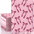 Bubble Mailers 4x8 100 Pack, Pink Bows Cute Design Padded Envelopes