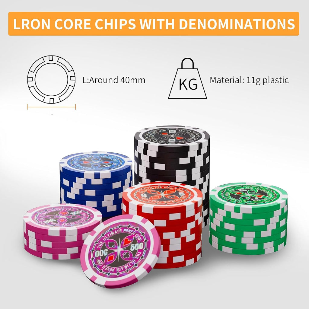 Poker Chips with Numbers,11 Gram Poker Chips Set,500Pcs | With Aluminum Travel Case, Casino Poker Set for Texas