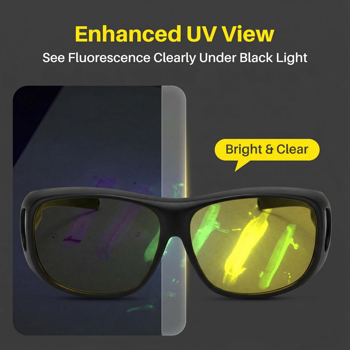 Yellow UV Glasses, UV Enhancing Safety Glasses for UV Dye & Blacklight