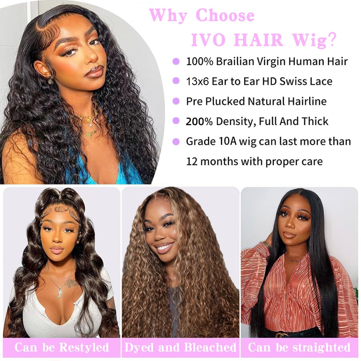 28 inch 13x6 Lace Front Wigs Human Hair Pre Plucked 200 Density Deep Wave Lace Front Wigs Human Hair HD Transparent