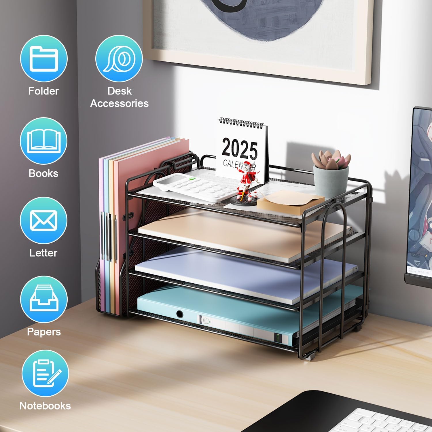 4-Tier Paper Organizer With Magazine Holder, Desk Organizers and Accessories, Desk Accessories & Workspace
