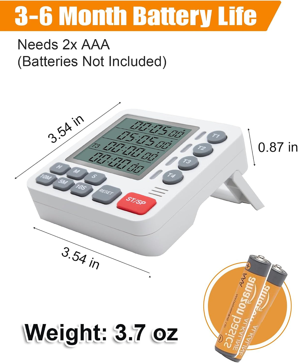 Digital Kitchen Timer - 4-Channel Cooking Timer with Alarm, Magnetic Back, Loud & Silent Modes, Count Up/Down, Ideal