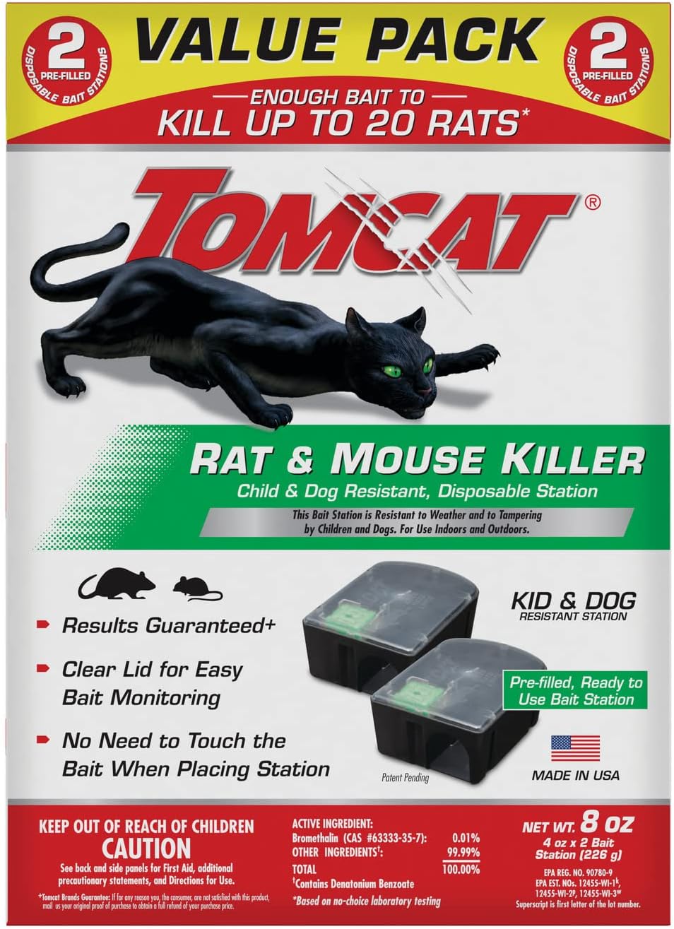 Rat & Mouse Killer, Child & Dog Resistant, Disposable Station, 8 oz. | 2 Pre-Filled Ready-To-Use Bait Stations