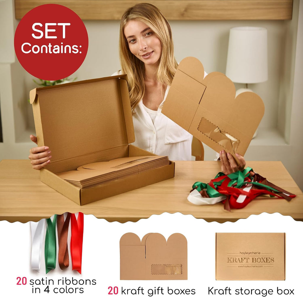 Large Bread Gift Boxes with Ribbons & Window (20 Pack) Mini Loaf Packaging