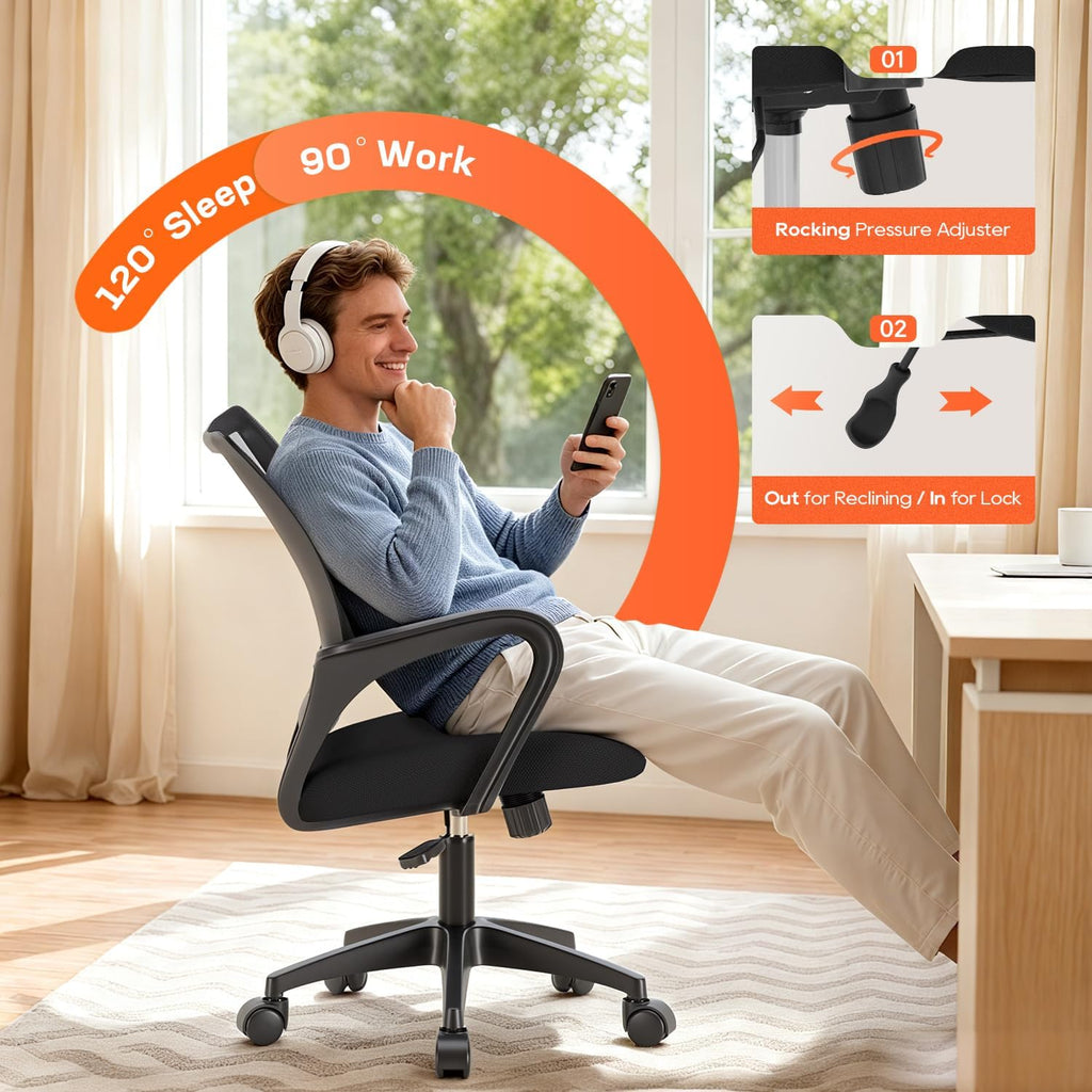 Ergonomic Office Chair | Mid-Back Swivel Desk Chair | Breathable Backrest & Lumbar Support | Adjustable Height |