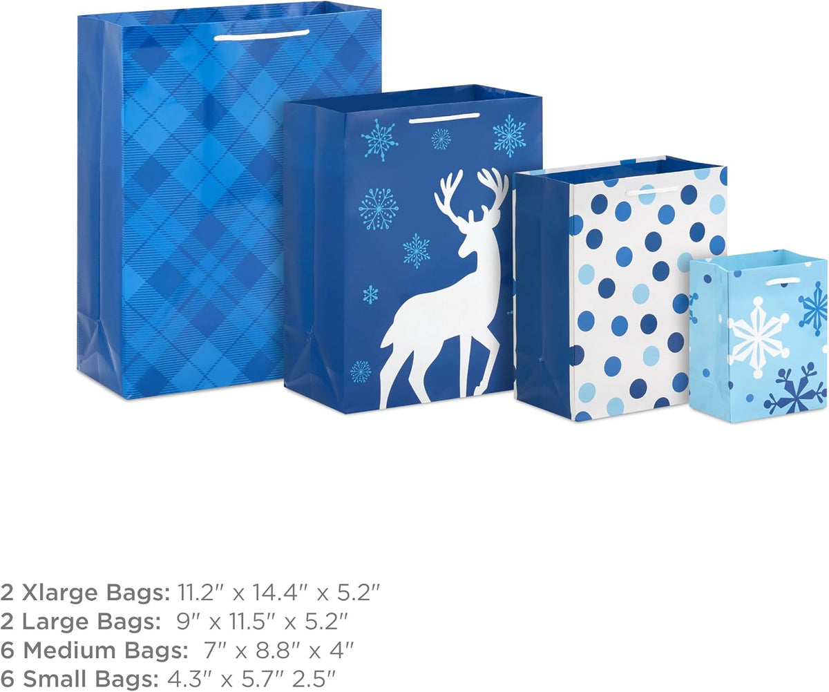 Image Arts Christmas Gift Bags, Assorted 16-Pack (Blue and White)