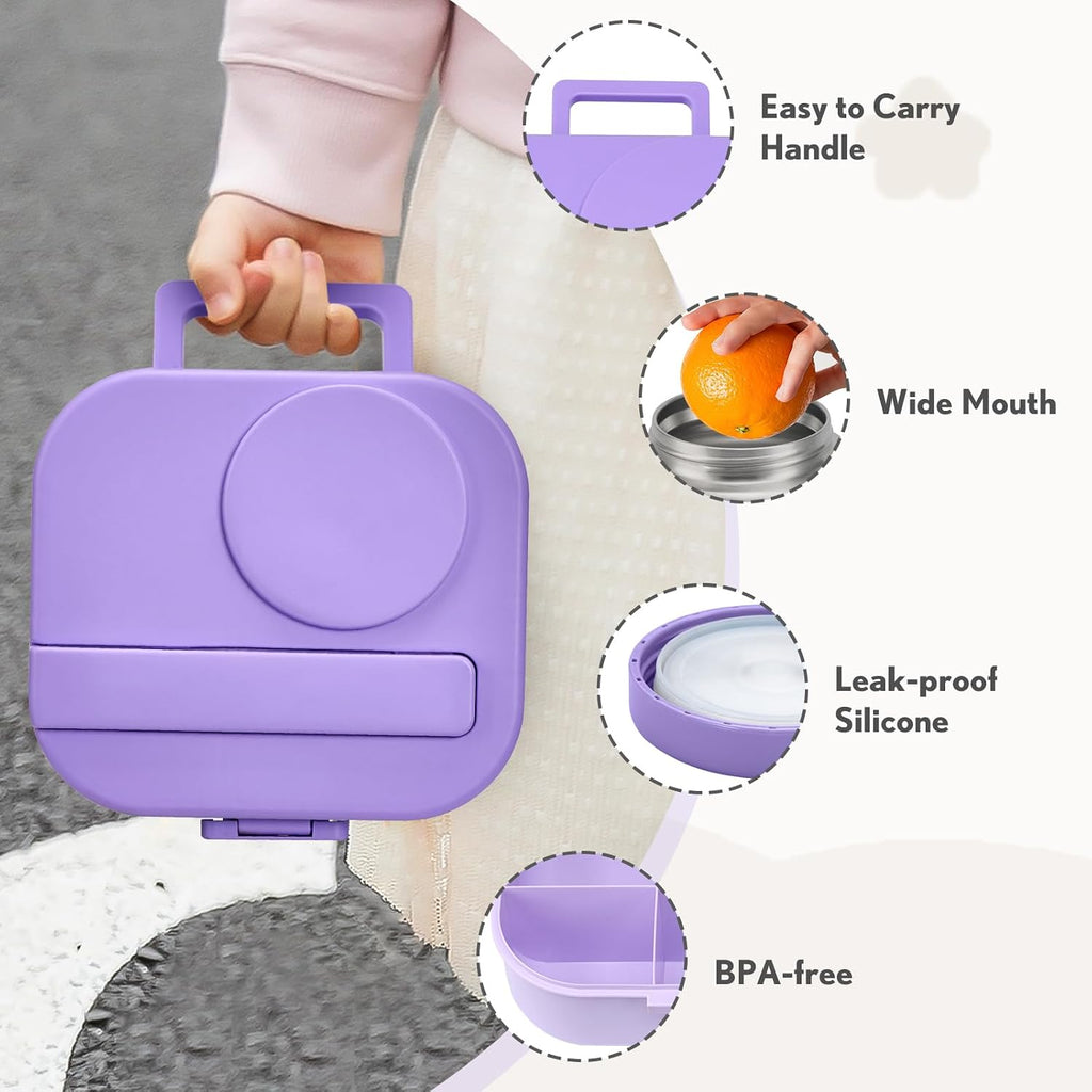 Bento Lunch Box with 12oz Soup Thermo,4 Compartments Lunch Box Containers, Spoon&Sauce Jar, BPA Free&Leak