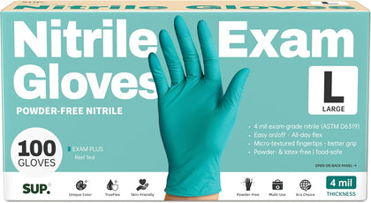 Powder-Free Nitrile Exam Gloves, 100 Count Food Safe Latex-Free Disposable Gloves for Medical Lab Cooking Cleaning, Teal