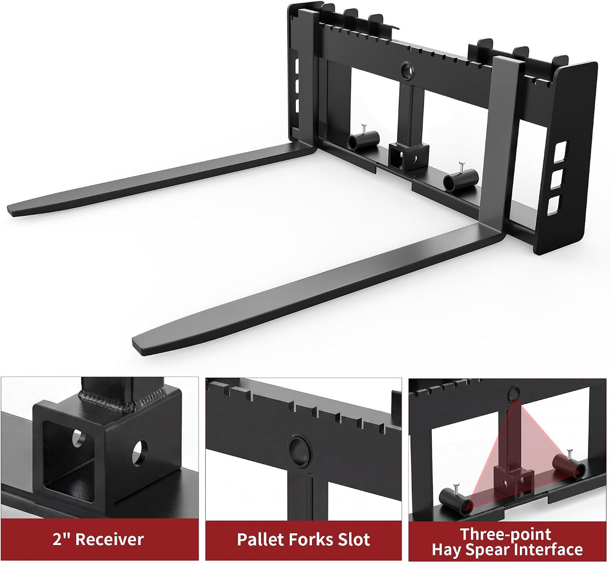 45" 4000 lbs Pallet Forks Frame Attachment & 48" Forklift Blades | with 2" Hitch Receiver & Spear Sleeve