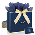 6 Pack Navy Blue Large Gift Bags with Handles & 18 Tissue Papers