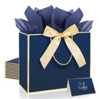 6 Pack Navy Blue Large Gift Bags with Handles & 18 Tissue Papers