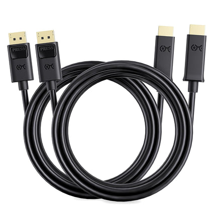 2-Pack DisplayPort to HDMI Cable, DP to HDMI, 6ft | Unidirectional, Gold-Plated, Display Port to