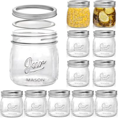 12 Pack Wide Mouth Mason Jars, 16 Oz Short Glass Canning Jar