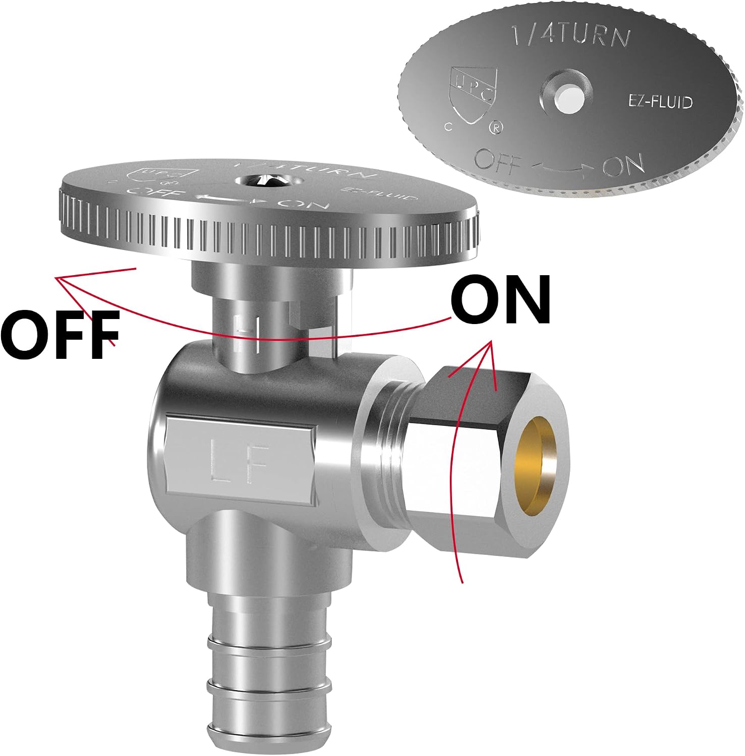 10 Pack Angle Stop Valve, Water Shut Off Valve 1/2" PEX x 3/8" OD Compression, Quarter Turn Chrome Plated Brass Valve