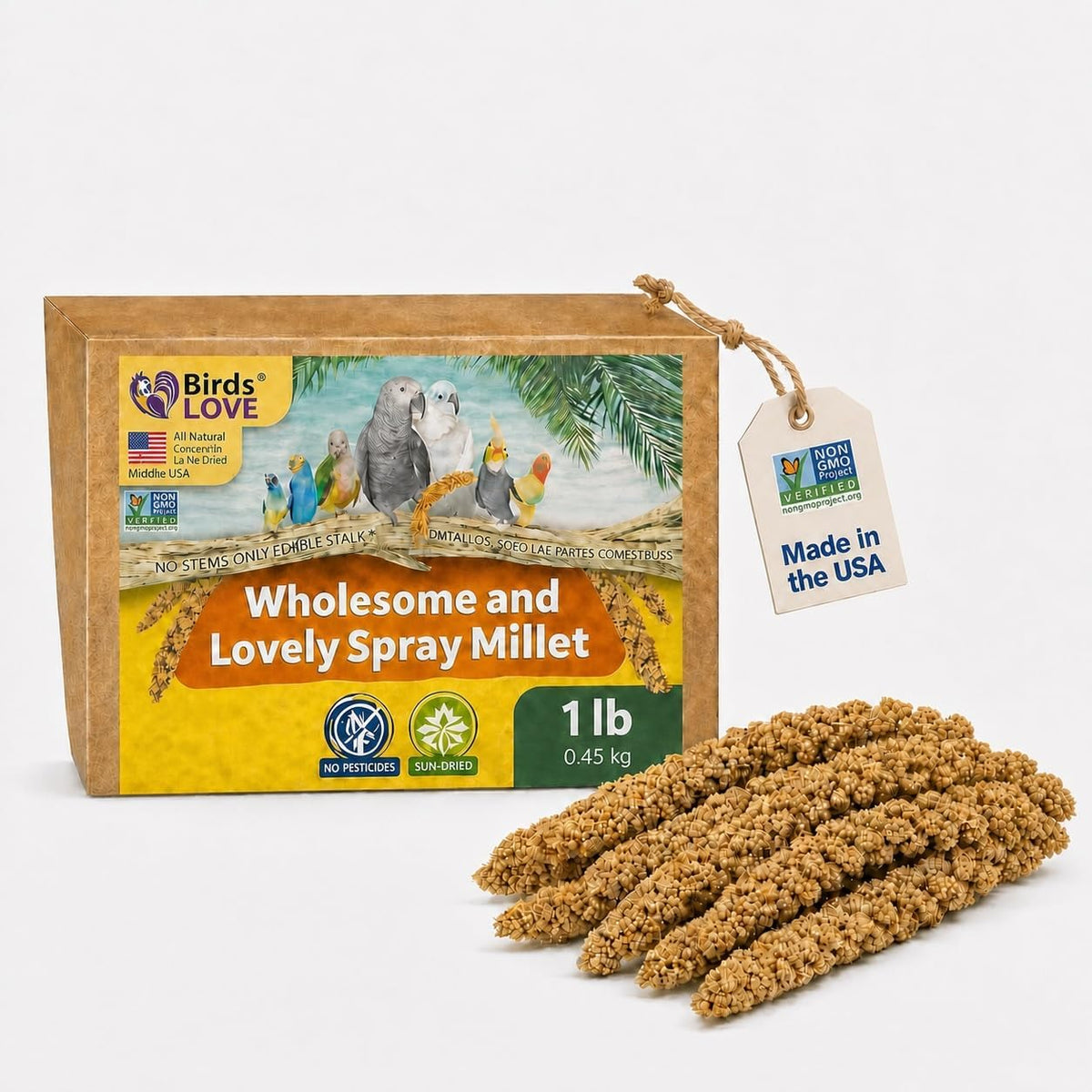 1 LB Wholesome Spray Millet for Birds – USA Grown, Non-GMO,Natural Sun-Dried Millet Sprays – Thick Seed-Rich Clusters
