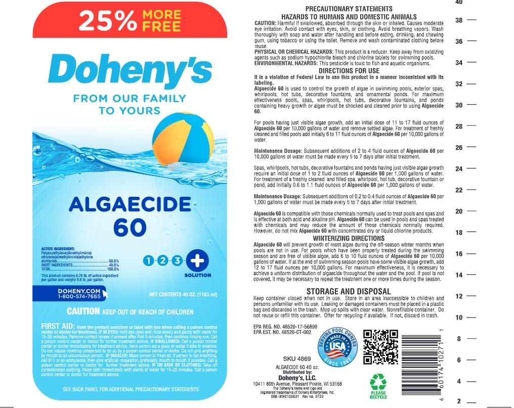 Algaecide 60 | Pro-Grade, Metal-Free & Non-Foaming | Prevents All Algae Types | No Stains or Clouding | Safe for