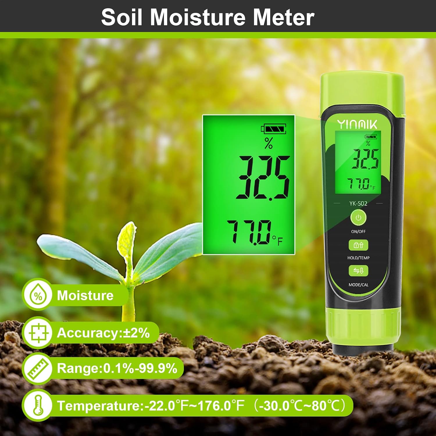 Digital Soil Moisture Meter,Direct EC Tester for Soil | 3 in 1 Soil Hygrometer, Plant Soil Conductivity & Moisture