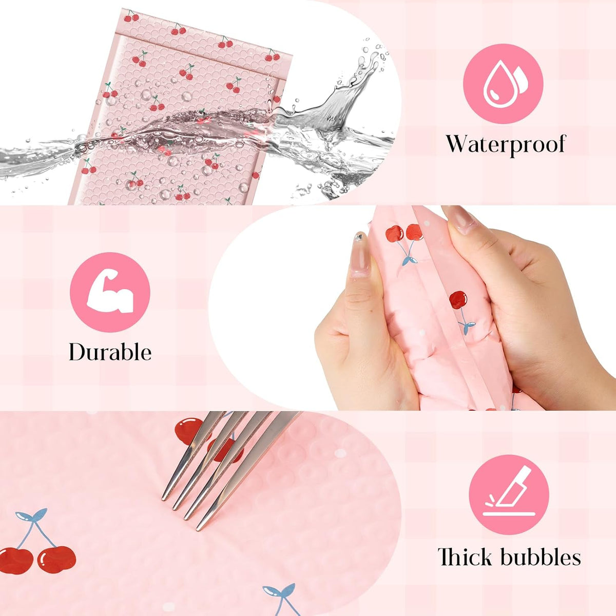 Bubble Mailers 8.5x12" 40 Pack Cherry Cute Padded Envelopes Pink