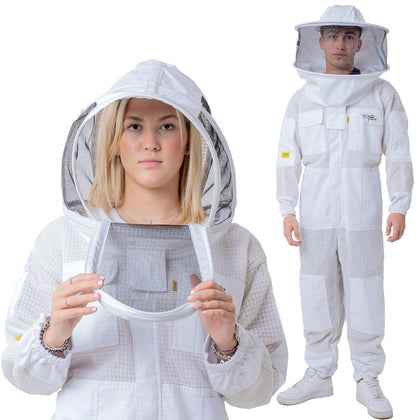 3 Layer Ventilated Bee Suit for Men & Women, Sting Proof Beekeeping Suit with Fencing & Round Veil, Professional