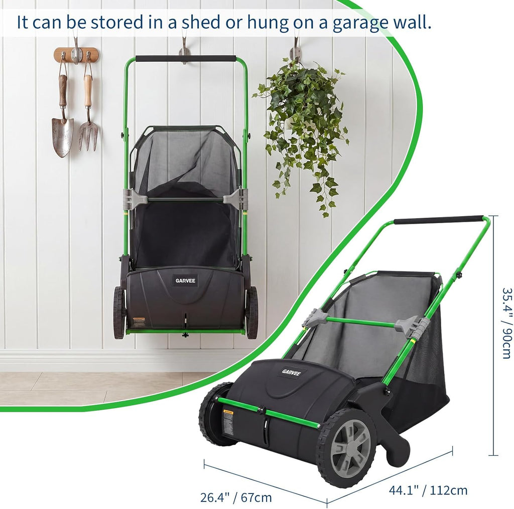 21-Inch Push Lawn Sweeper, Heavy Duty Manual Leaf & Grass Collector with 3.5 Cu. ft. Large Hopper Bag, Adjustable