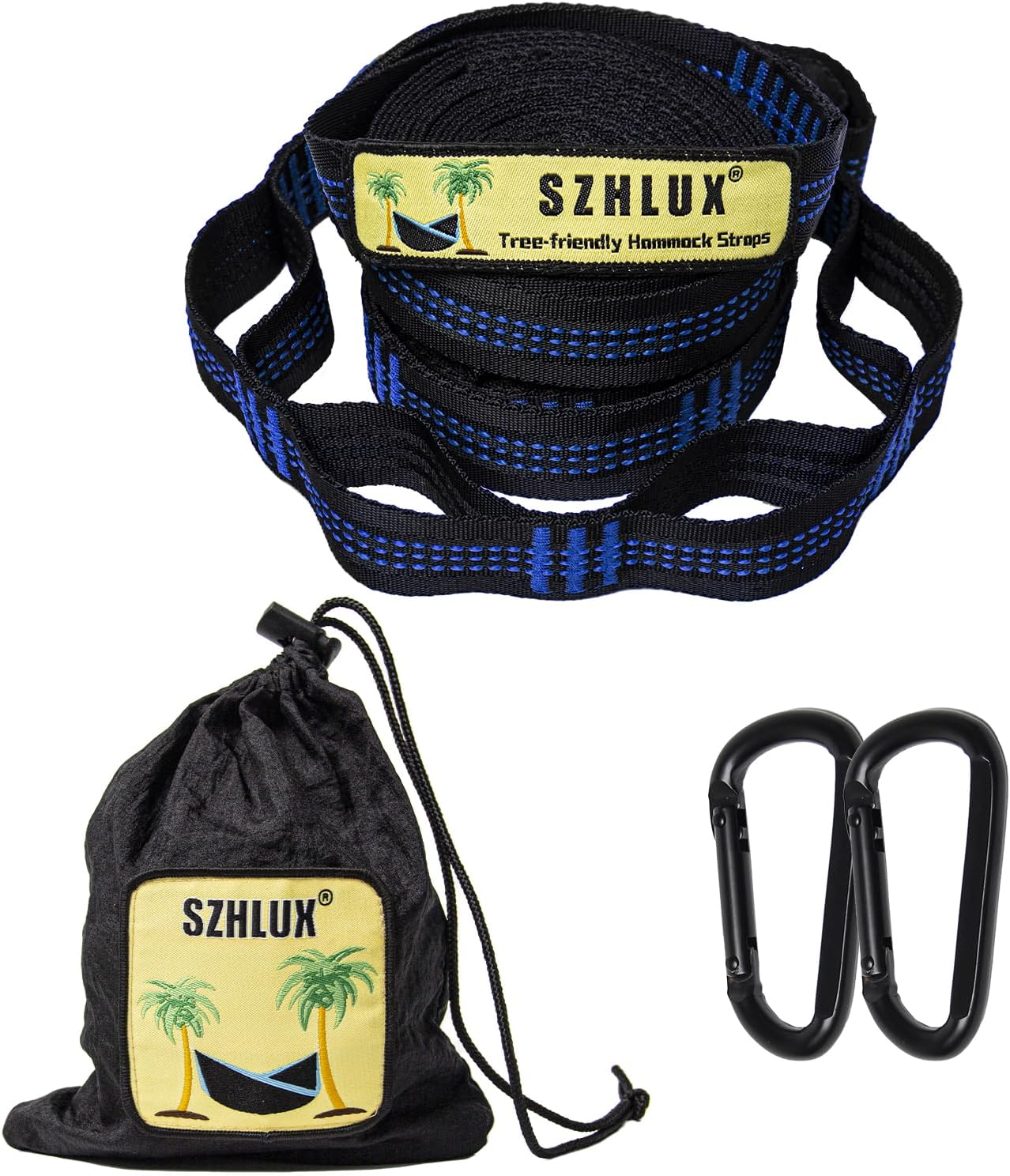 Hammock Straps for Trees - Set of Two 10ft Long, with 38 Loops & 2 Carabiners| Essential Hammock Accessories
