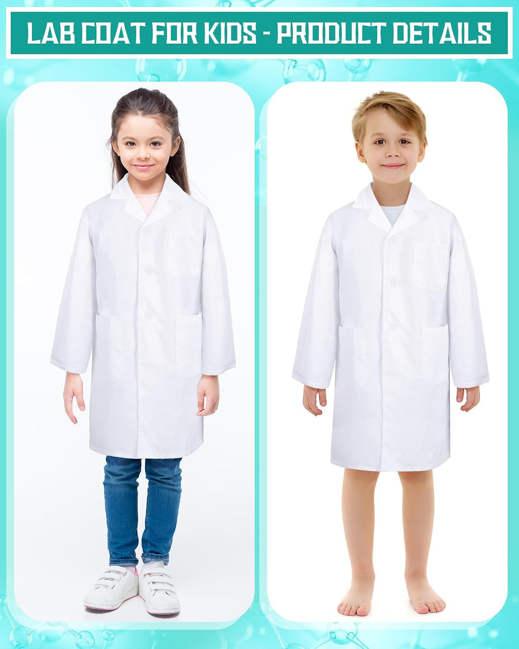 6 Pcs White Lab Doctor Coat science bulk for Kids, Unisex,Xs Size