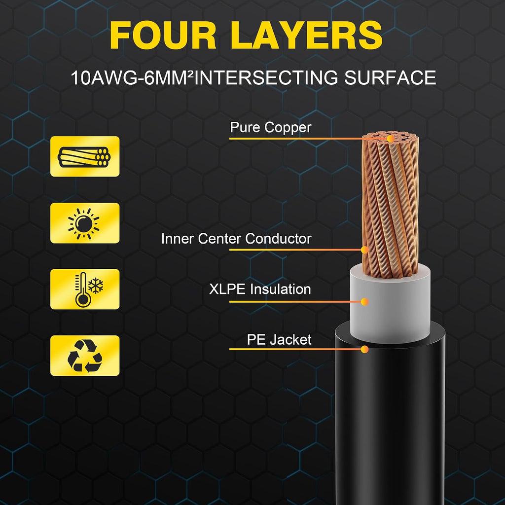 10Ft Solar Cable Solar Extension Cable,10AWG Solar Panel Extension Cable with Female and Male Connectors,Waterproof