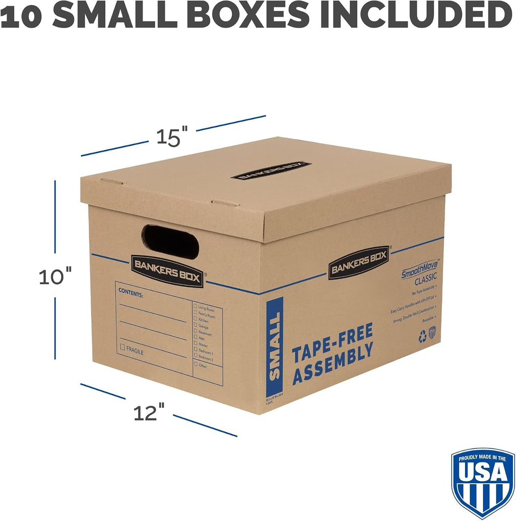 10-Pack Small Classic Moving Boxes with Reinforced Handles