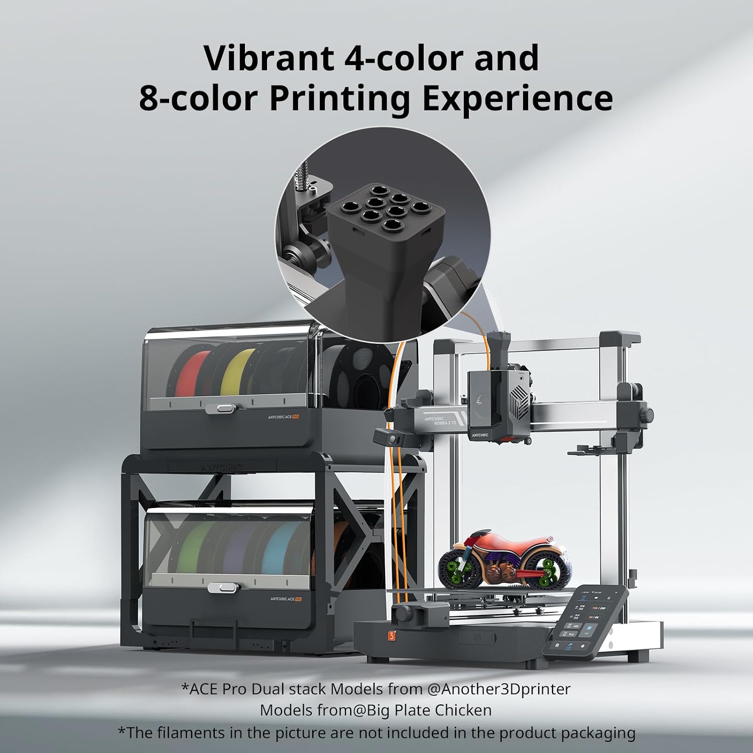 Kobra 3 V2 Combo 3D Printer, 10.0'' x 10.0'' x 10.2'' | Smart Multicolor Printing, Up to 600mm/s Print Speed, Active