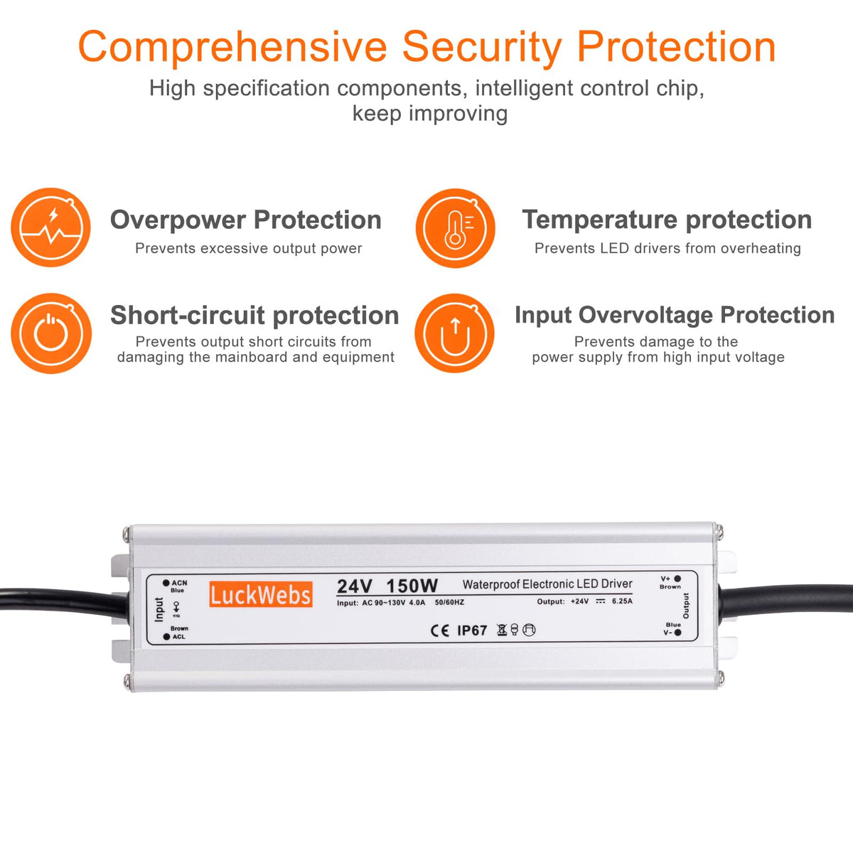 LED Driver 24V 150W Waterproof Power Supply IP67 DC Transformer