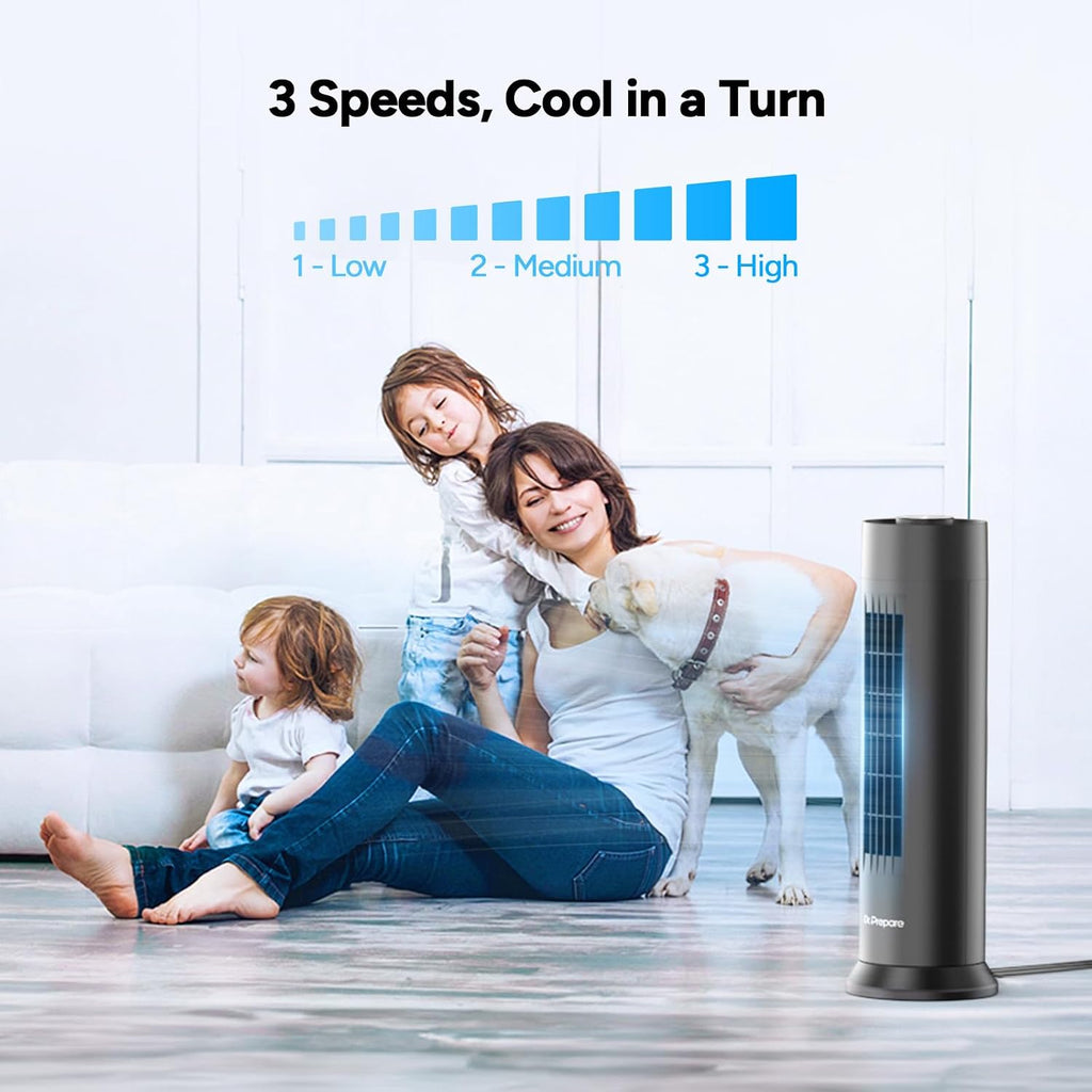Tower Fan, 28 dB Quiet Desk Fan, 3‑Speeds, 80° Oscillation, Detachable Washable Bladeless Design, 16 Inch Portable