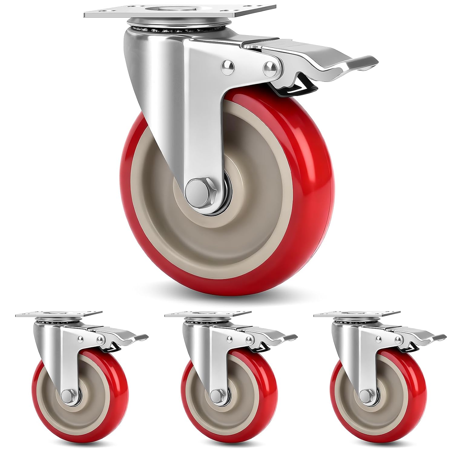 5 Inch Industrial Heavy Duty Swivel Caster Wheels with Brake,Set of 4 Safety Locking Casters,Load 2400lbs,Premium