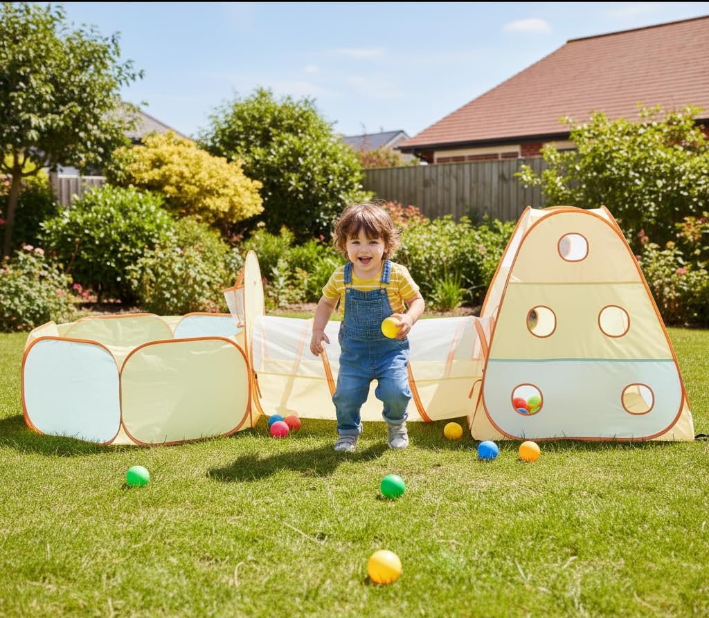3-in-1 Pop Up Play Tent with Ball Pit Built-in Target Toss & Ball Hole | Baby Ball Pit, Tunnel Toys for Toddlers 1-3