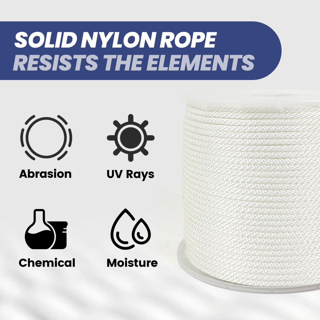White Nylon Rope 500 Ft 1/4 Inch, Multipurpose Tightly Braided Rope