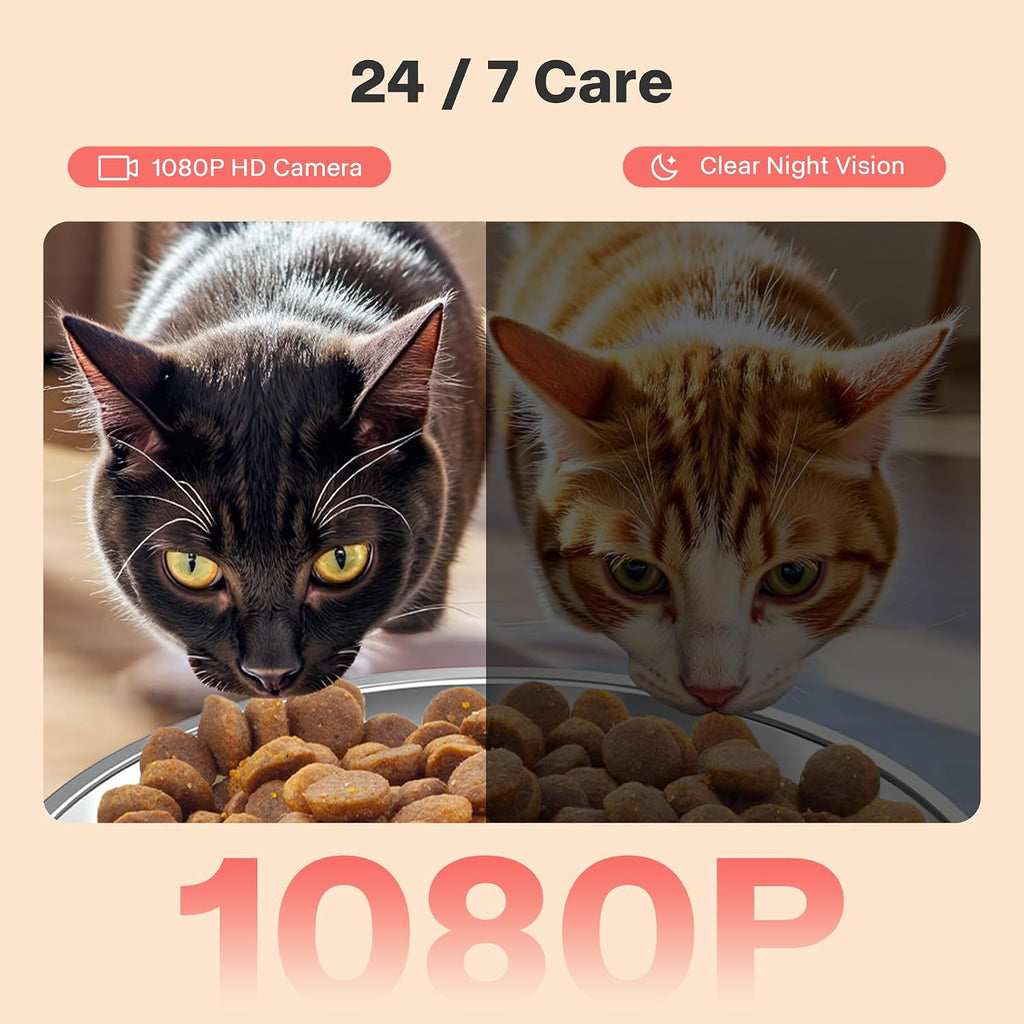 Automatic Cat Feeder with Camera - 5G WiFi Cat Food Dispenser with Night Vision, 7L Dog Feeder Automatic, 1-15 Meals