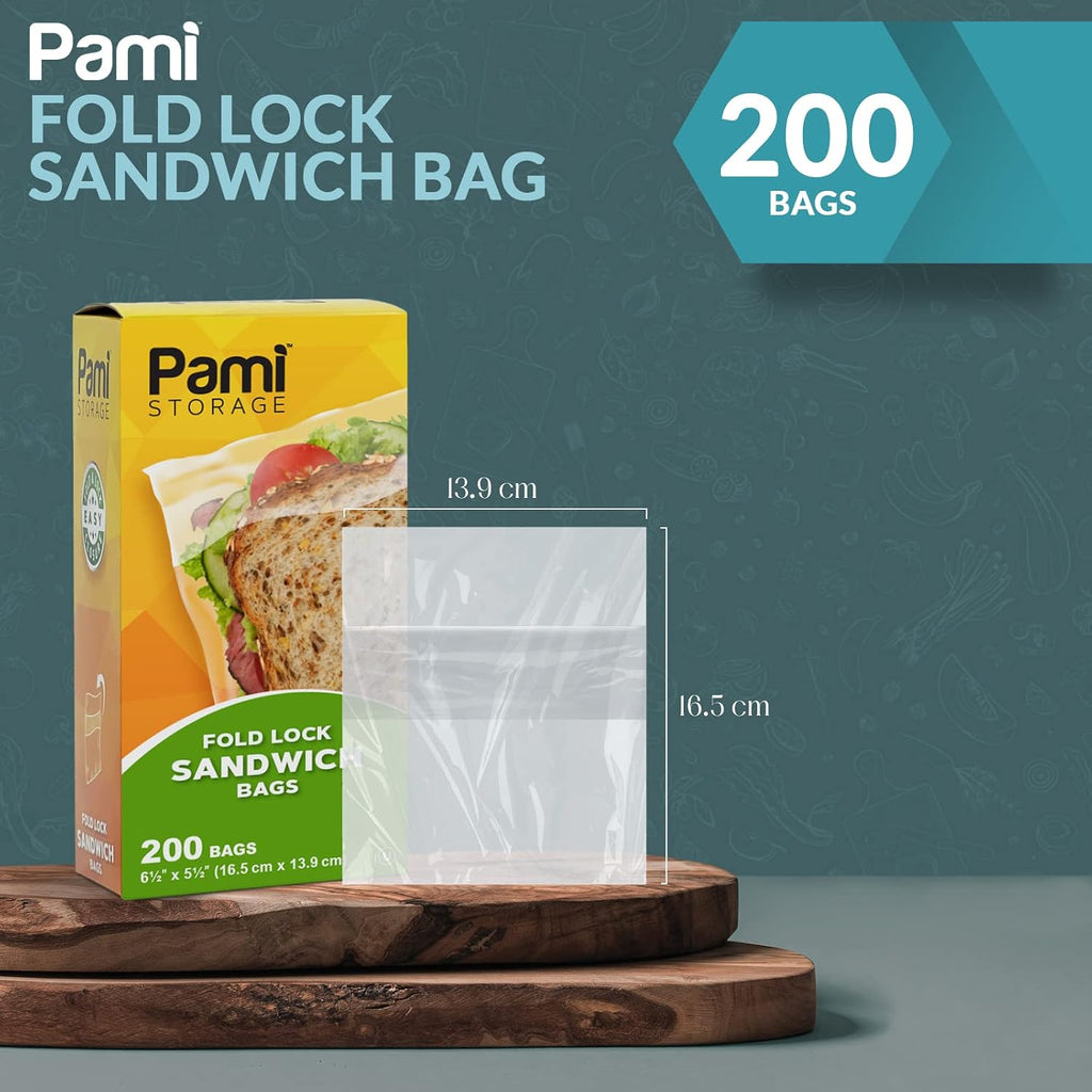 Fold Top Sandwich Bags,Disposable,No Zipper,Easy Open,For Lunch,200-Pk