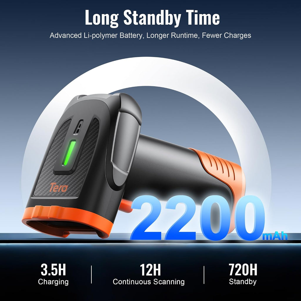 Barcode Scanner Wireless Handheld: 1D 2D QR Li-Polymer 2200mAh, D5300 | 640*480 Global CMOS, BT 2.4G Wireless, USB