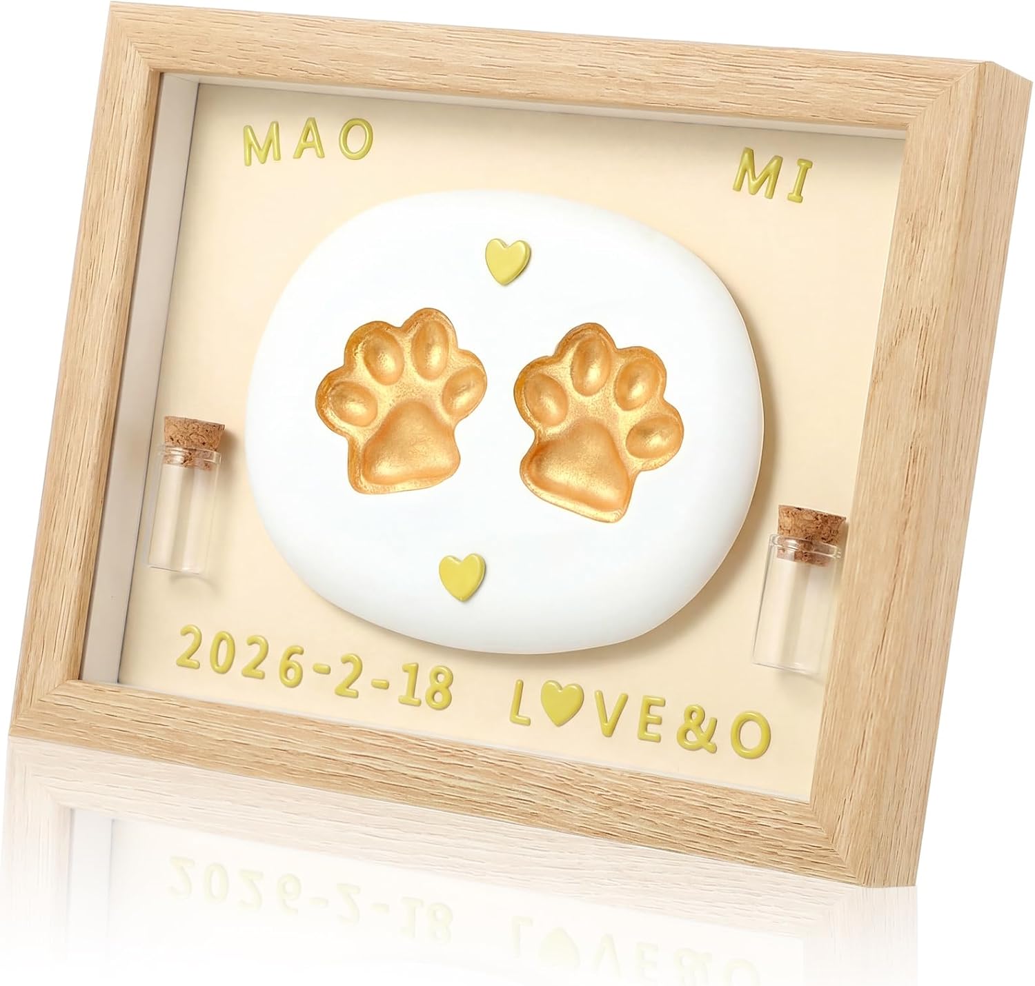 Dog Cat Paw Print Frame Kit, 8 Inch Pet Memorial Shadow Box with Clay Impression Kit, Hair & Teeth Keepsake, DIY Paw