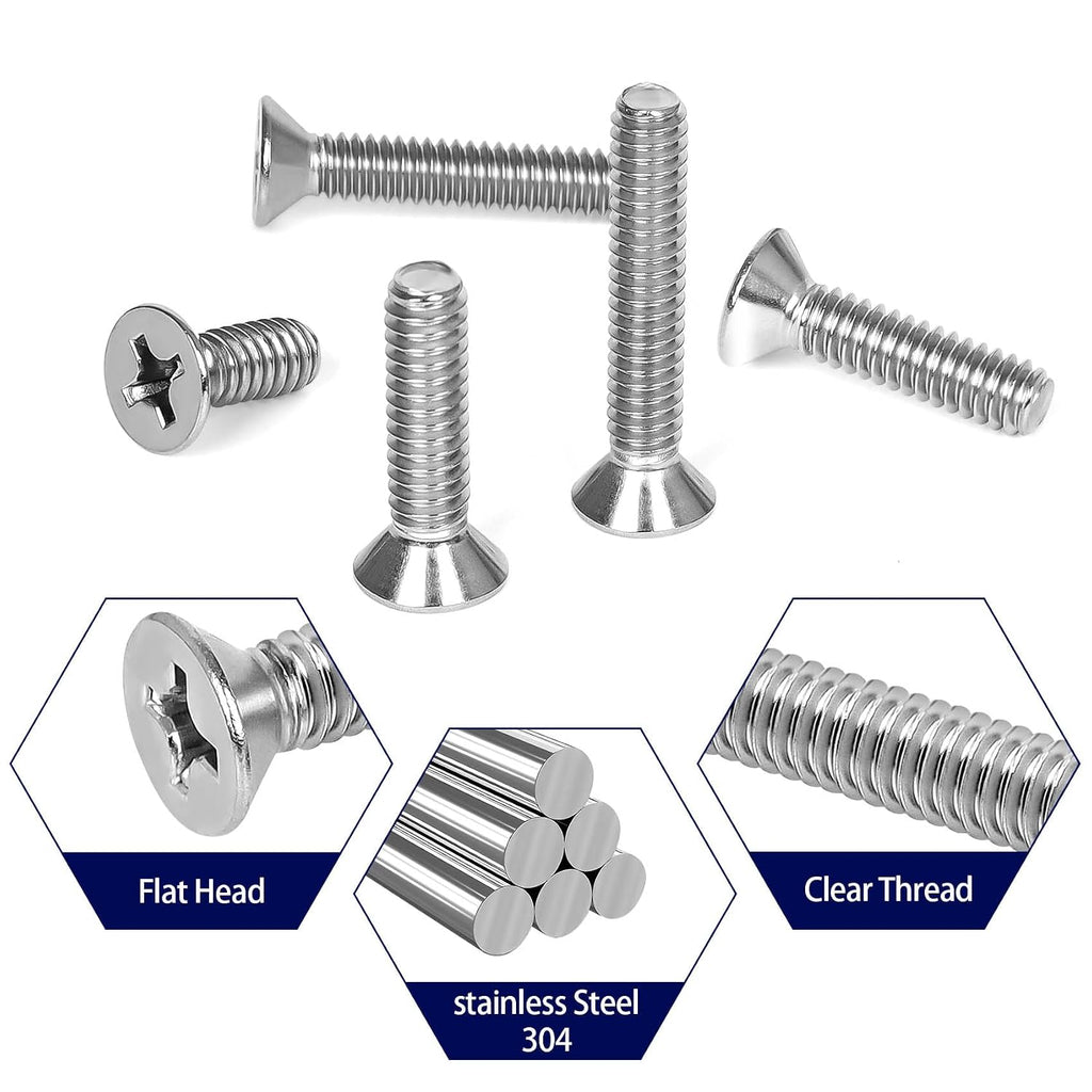 #6-32 x 1 Countersunk Flat Head Machine Screws, Full Thread, 304 Stainless Steel, 100 PCS