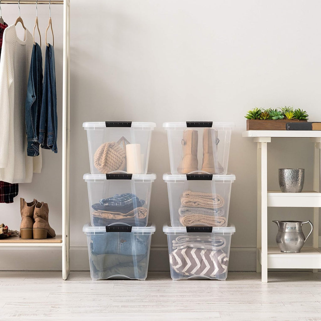 32 Qt Stackable Plastic Storage Bins with Lids, 4 Pack - BPA-Free, Made in USA - See-Through Organizing Solution