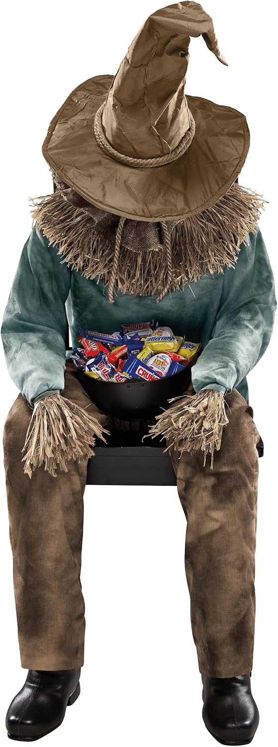 4 Ft 6 In Scary Sitting Scarecrow Animatronic, Multicolor
