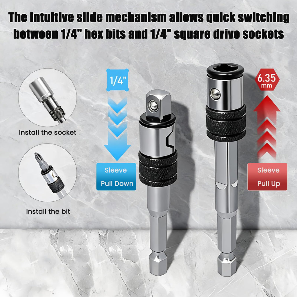 2-in-1 Impact Socket Adapter to Bit Holder, for 1/4" Drive Socket &Hex Bit