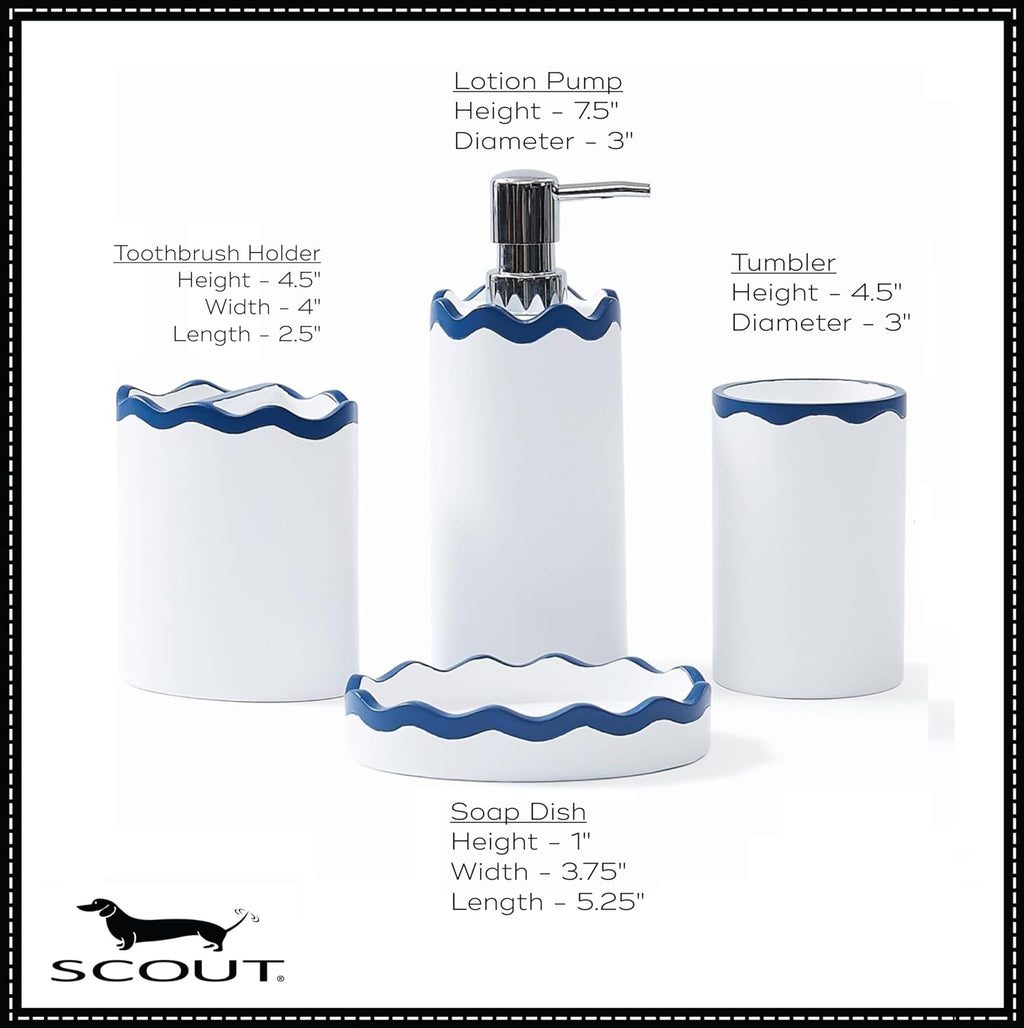 RIC Rac 100% Resin 4 Piece Bath Accessory Set in Navy, All Season, Adult Size, Oeko-TEX Certified