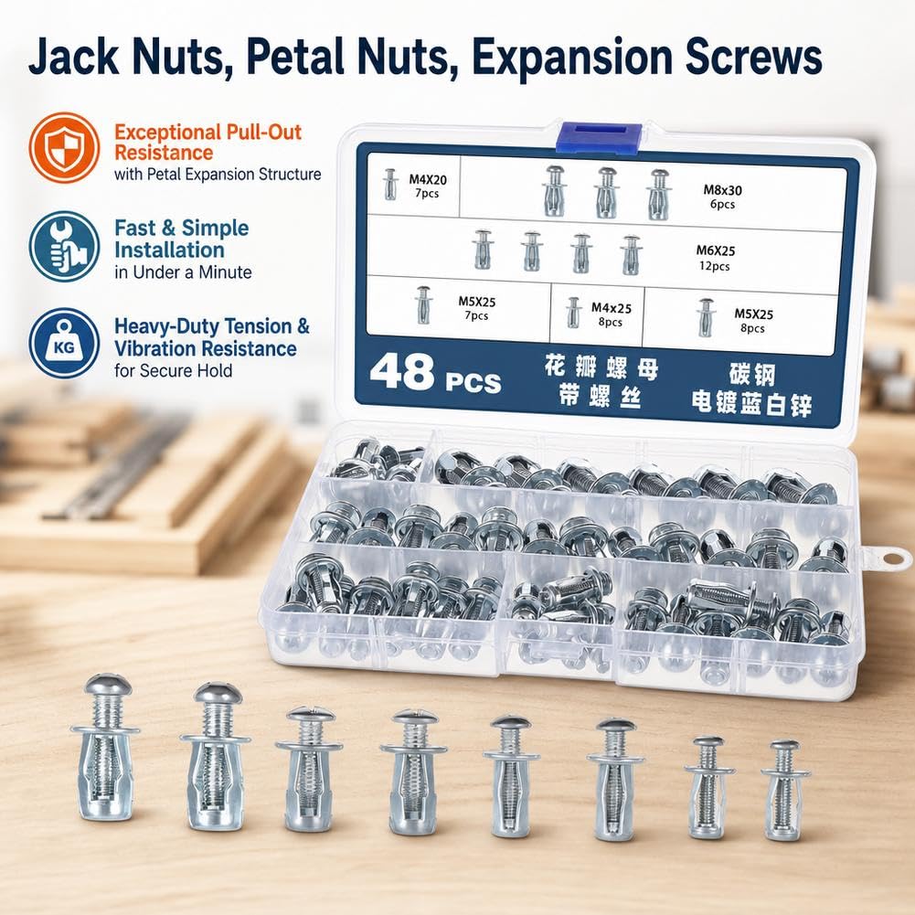 Button Rivet Locking Nuts Set, M4 M5 M6 M8, Flower Nuts Bolts