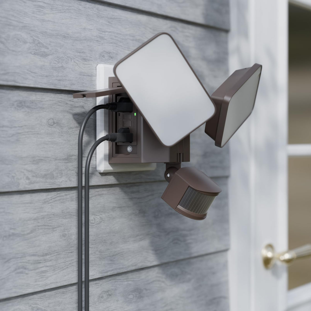 LED Security Light with GFCI Outlets Flood Lights 5000K Bronze