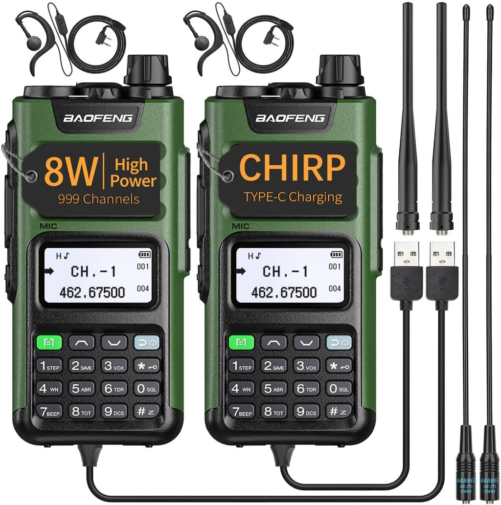 GMRS Radio Handheld Long Range GM-15 Pro 8W Walkie Talkie with Earpiece NOAA Weather Receiver Rechargeable GMRS