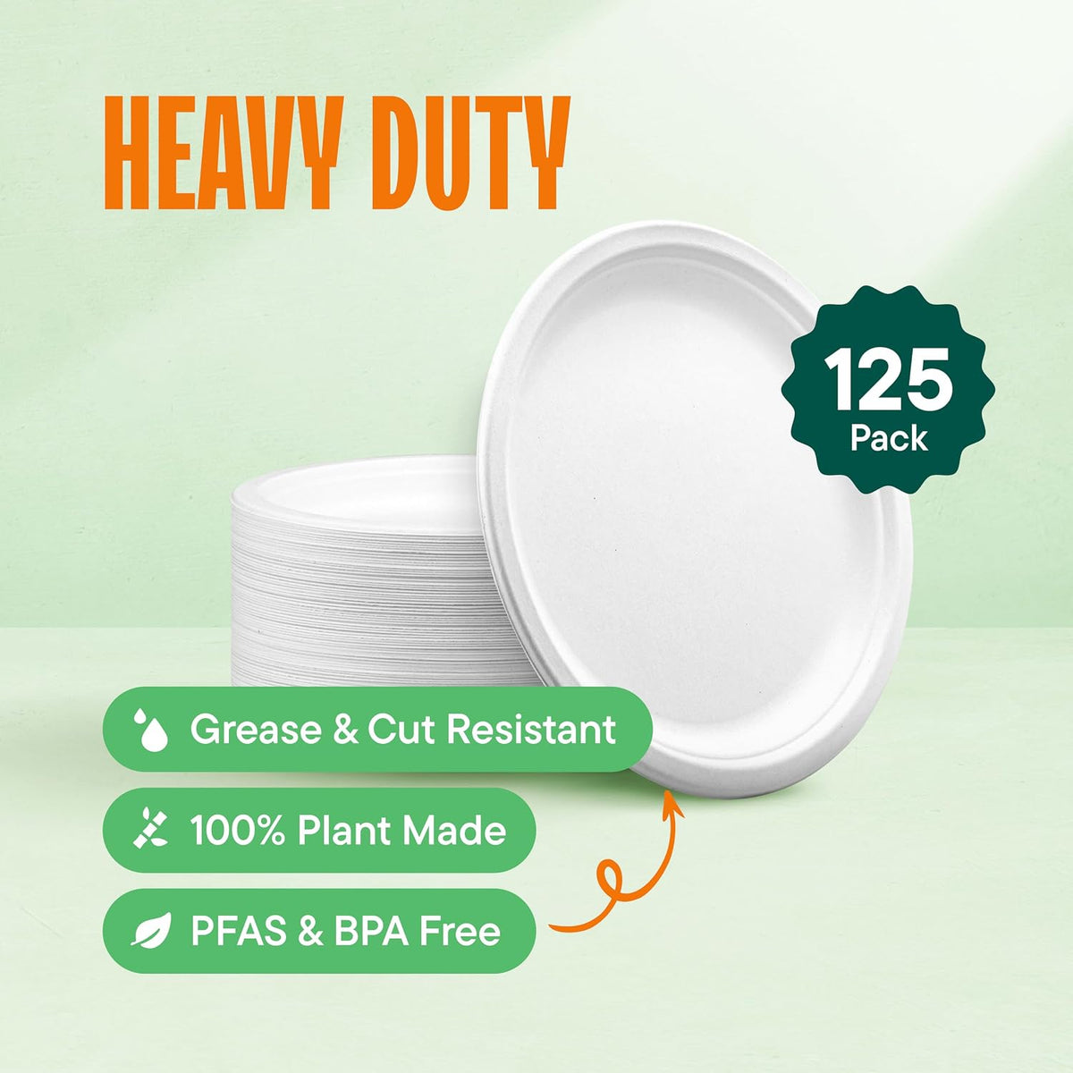 100% Compostable Paper Plates, Heavy Duty Disposable Plates [125-Pack] 9 Inch Plates - Eco-Friendly, Biodegradable