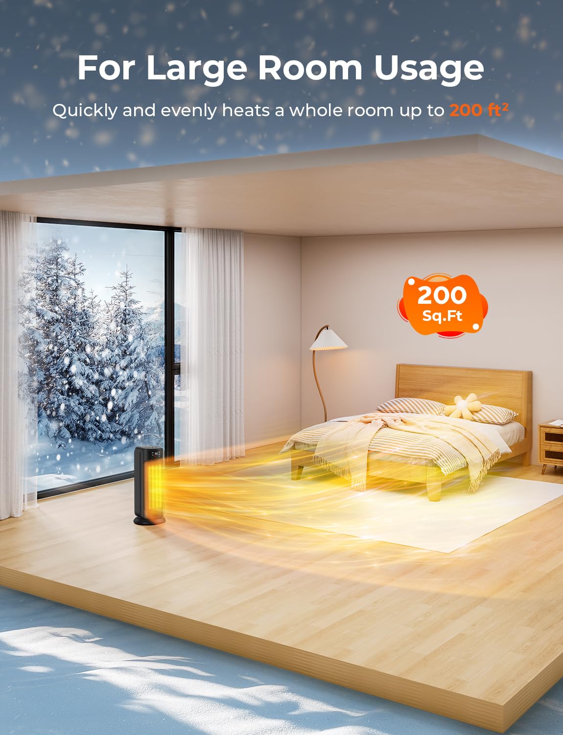 1500W Ceramic Space Heater,Oscillating Heater with Digital Display