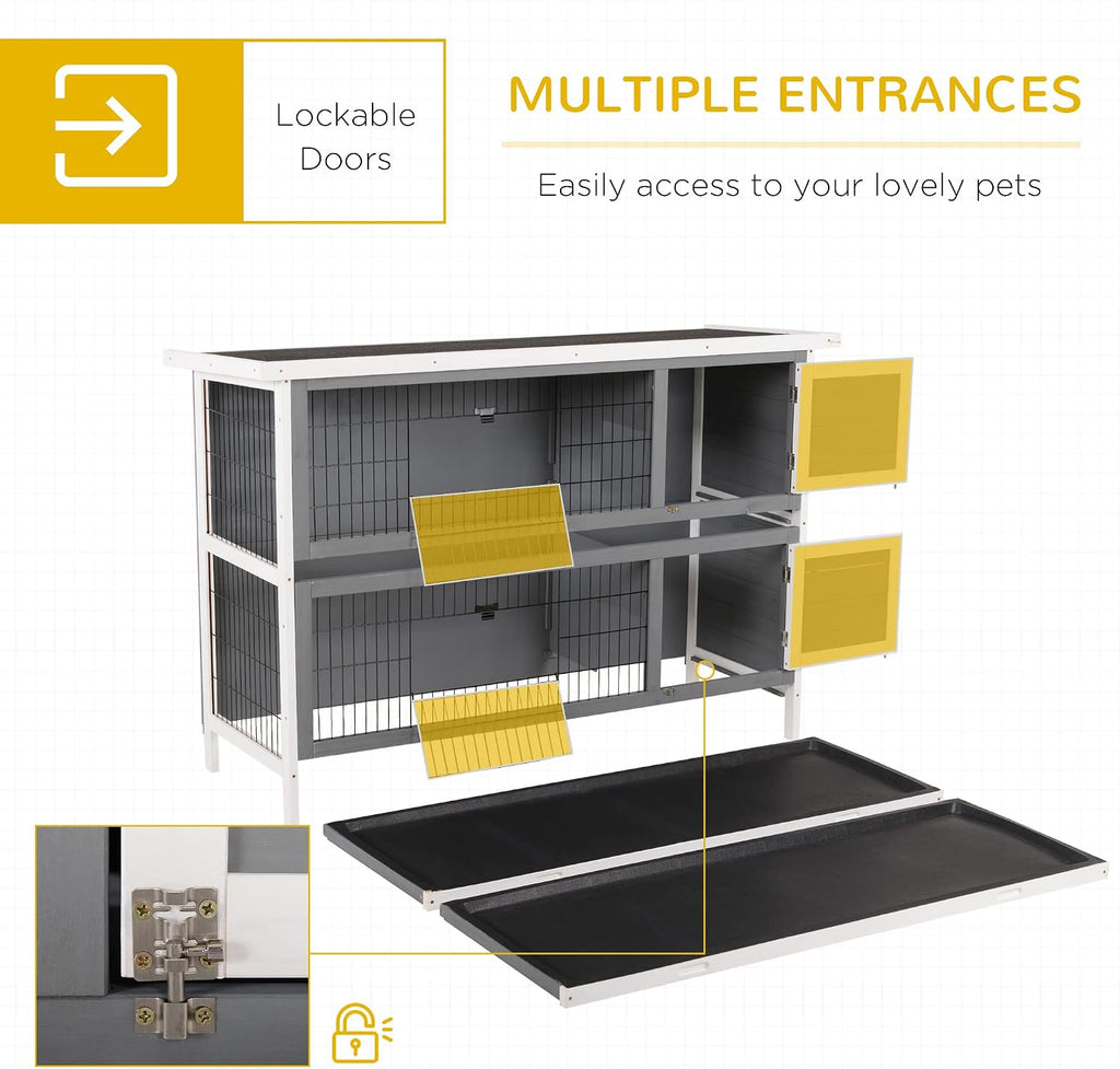 54" 2-Story Large Rabbit Hutch Bunny Cage Wooden Pet House Small Animal Habitat with Lockable Doors, No Leak Tray and