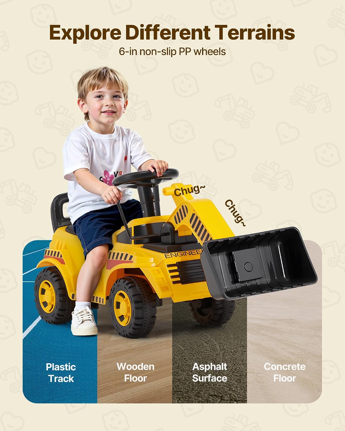 Ride On Toddler Car, Ride on Excavator Car for Toddler 19 to 36 Months, Excavator Bulldozer Digger Toy with